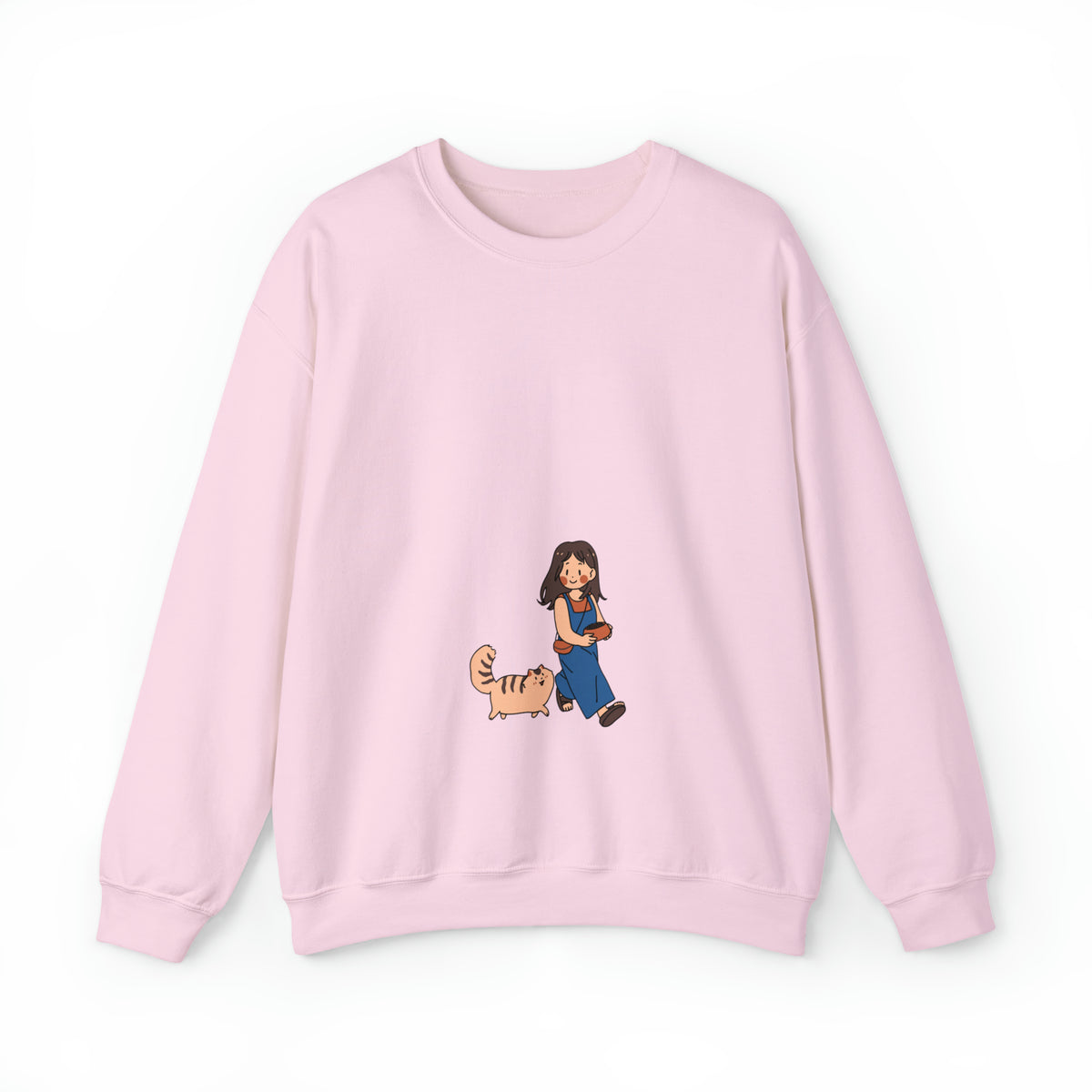 Girl Walking with Cat- Heavy Blend™ Crewneck Sweatshirt for Women