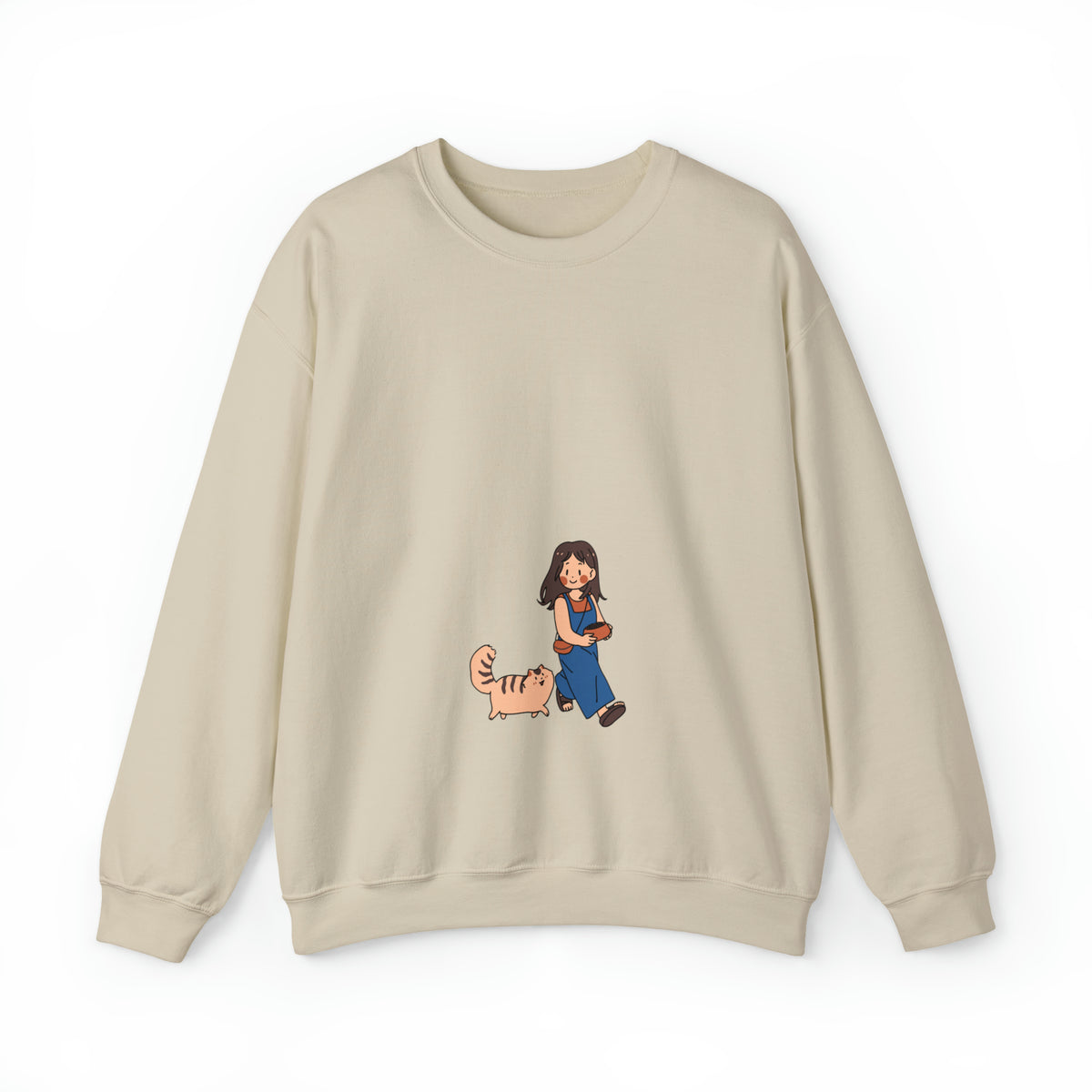 Girl Walking with Cat- Heavy Blend™ Crewneck Sweatshirt for Women