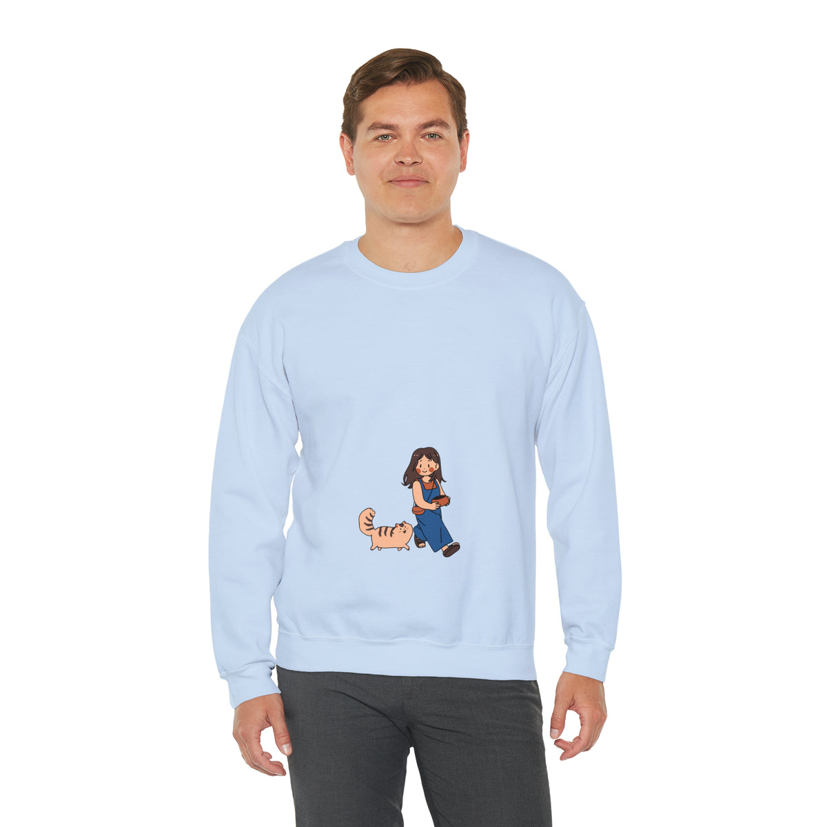 Girl Walking with Cat- Heavy Blend™ Crewneck Sweatshirt for Women