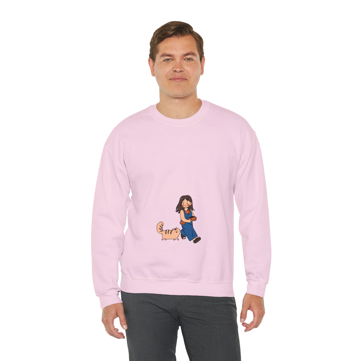 Girl Walking with Cat- Heavy Blend™ Crewneck Sweatshirt for Women