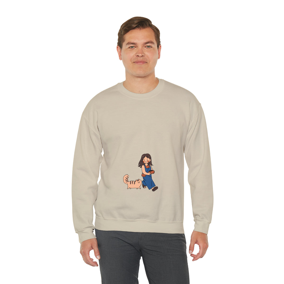 Girl Walking with Cat- Heavy Blend™ Crewneck Sweatshirt for Women