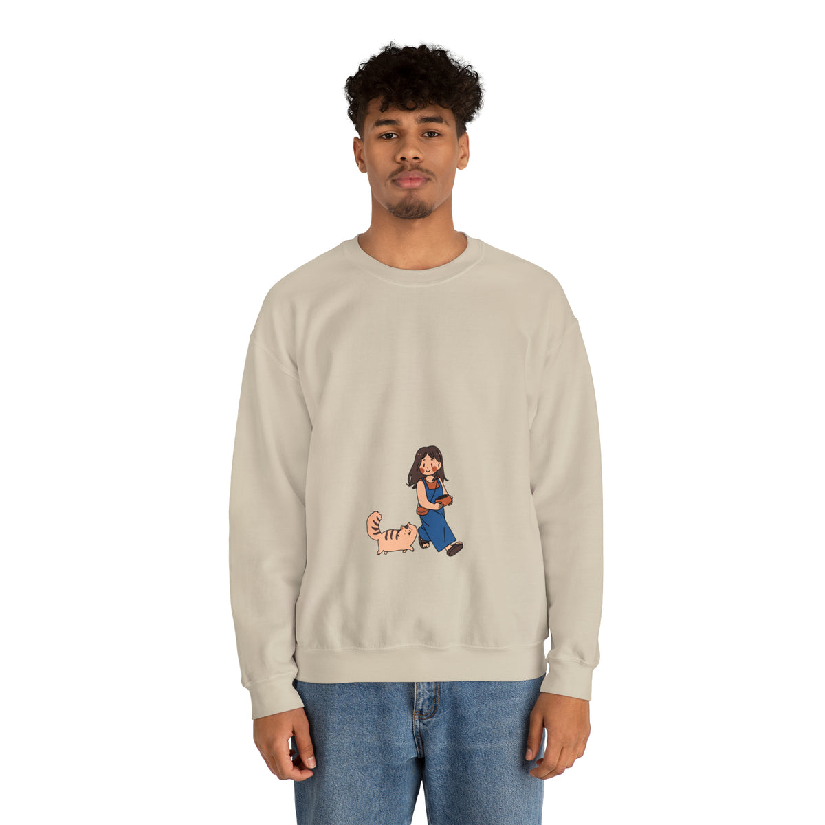 Girl Walking with Cat- Heavy Blend™ Crewneck Sweatshirt for Women