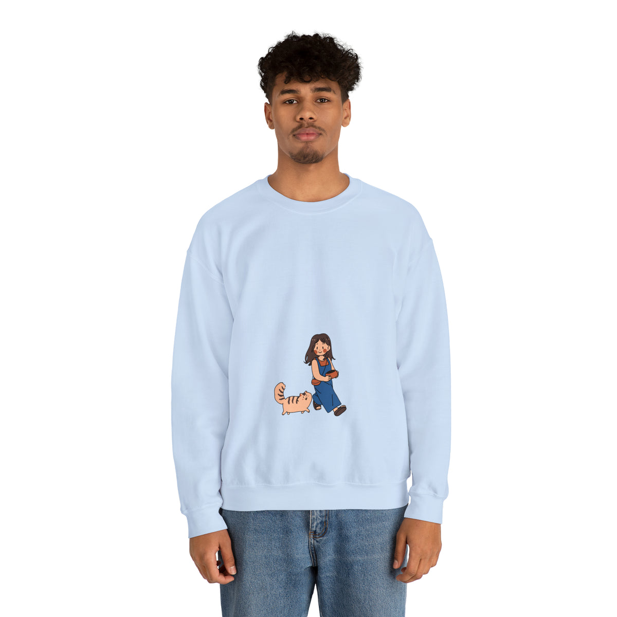 Girl Walking with Cat- Heavy Blend™ Crewneck Sweatshirt for Women